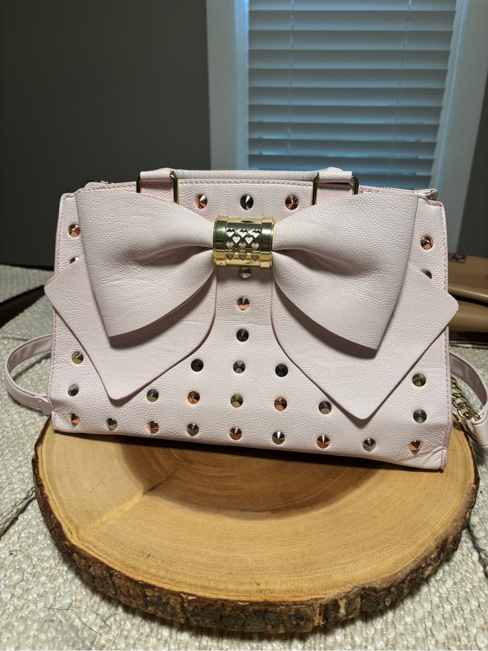 Betsey Johnson Blush Pink Bow Studded Mini Crossbody